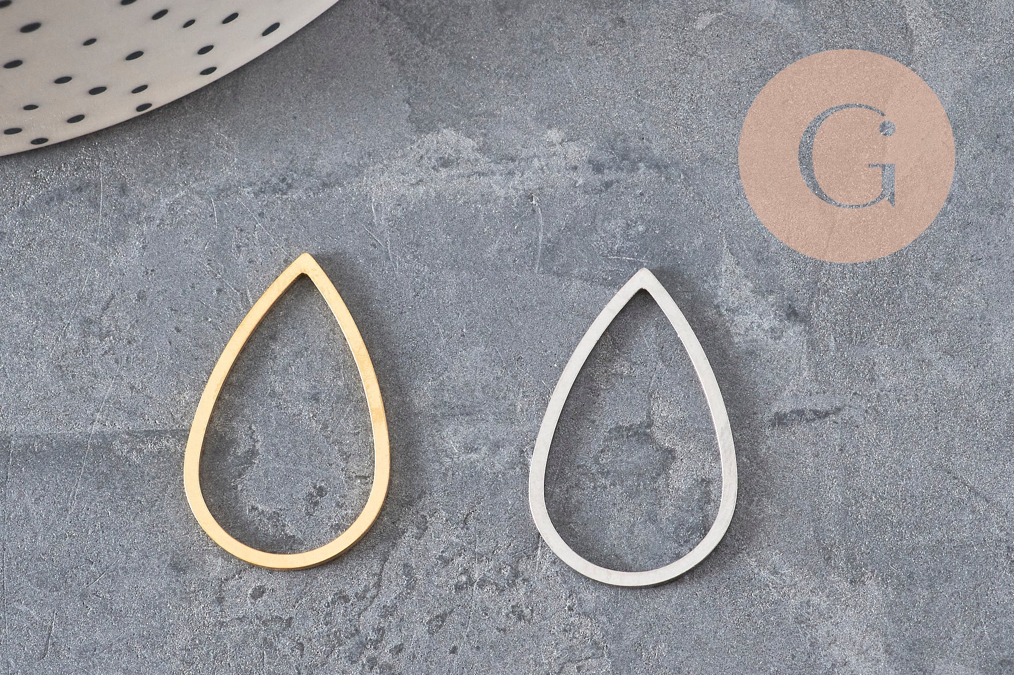 Stainless steel 201 drop connector pendant, gold or platinum plated, 26mm, x2 VALID