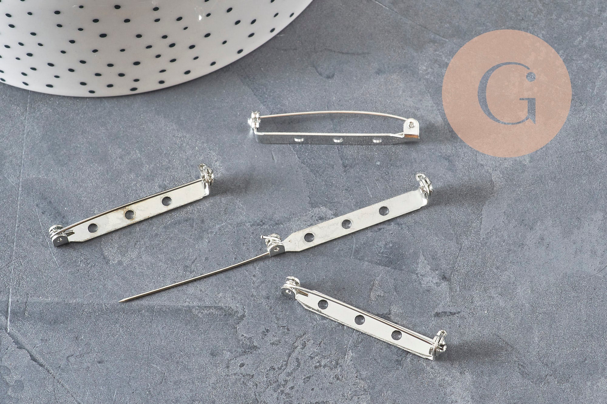 Base de broche, pasador de hierro plano platino 39.5mm, x5 VÁLIDO