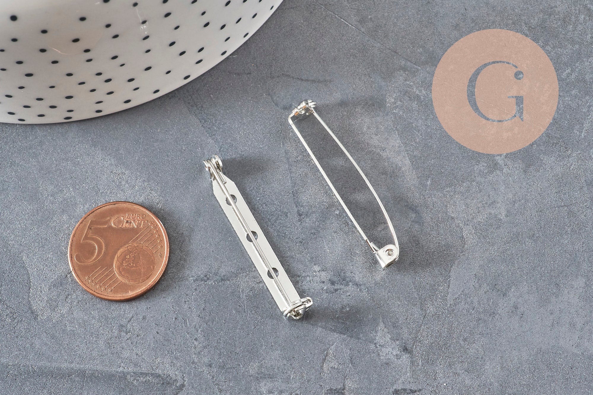 Base de broche, pasador de hierro plano platino 39.5mm, x5 VÁLIDO