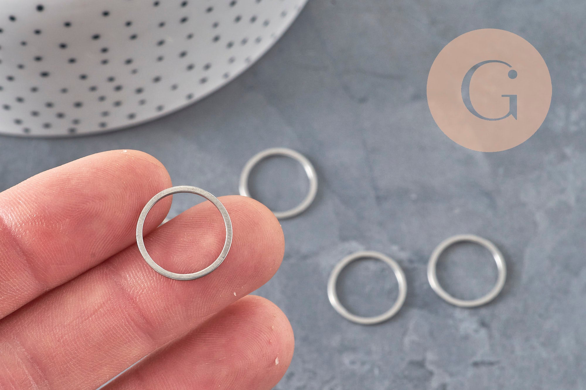 Round connector pendant, 304 stainless steel, platinum, 16mm, x10 VALID