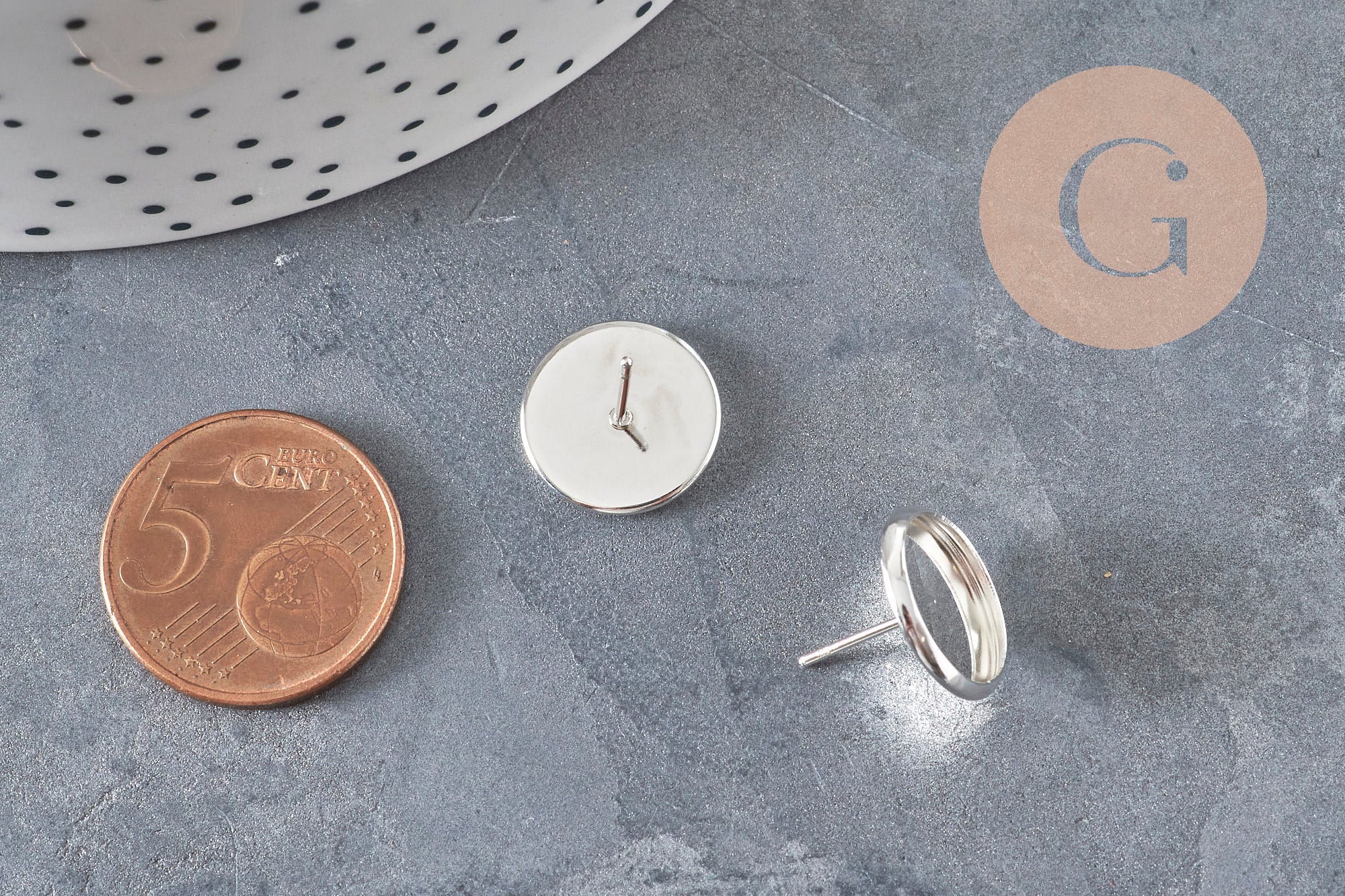 Clous-puces oreille support cabochon rond 12mm acier 304 inoxydable argenté, x10 (G11214)