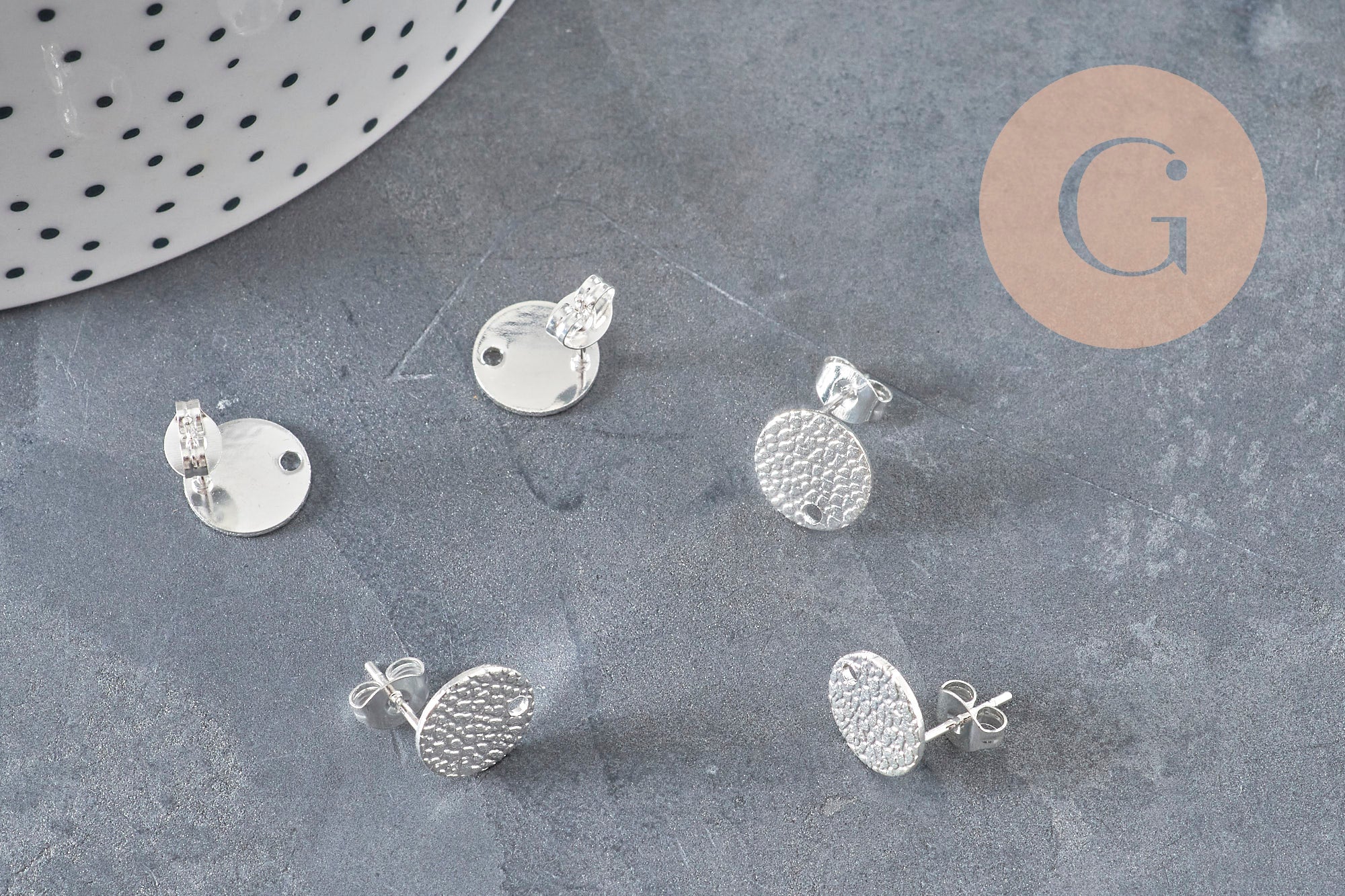 Clous-puces oreille disque texturé acier 304 inoxydable argent 1 trou 12mm, la paire (G11281)