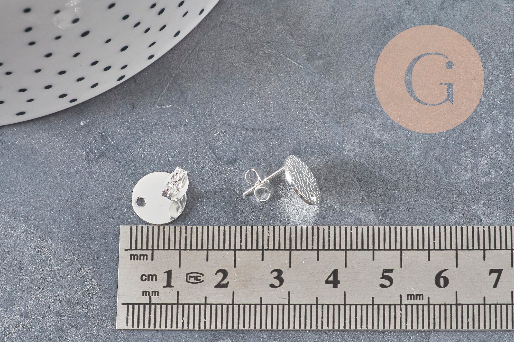 Clous-puces oreille disque texturé acier 304 inoxydable argent 1 trou 12mm, la paire (G11281)