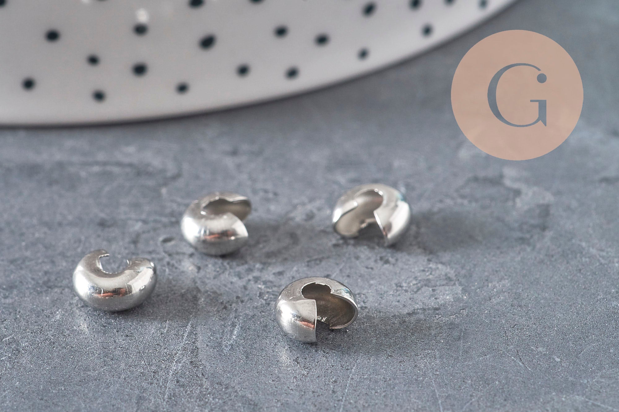 Cubrebolas de engarce de acero 304, platino 8x7mm, x20 VÁLIDO