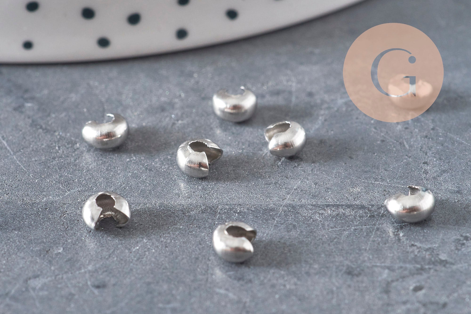 Cubrebolas de engarce de acero 304, platino, 5.5x4.5mm, x20 VÁLIDO