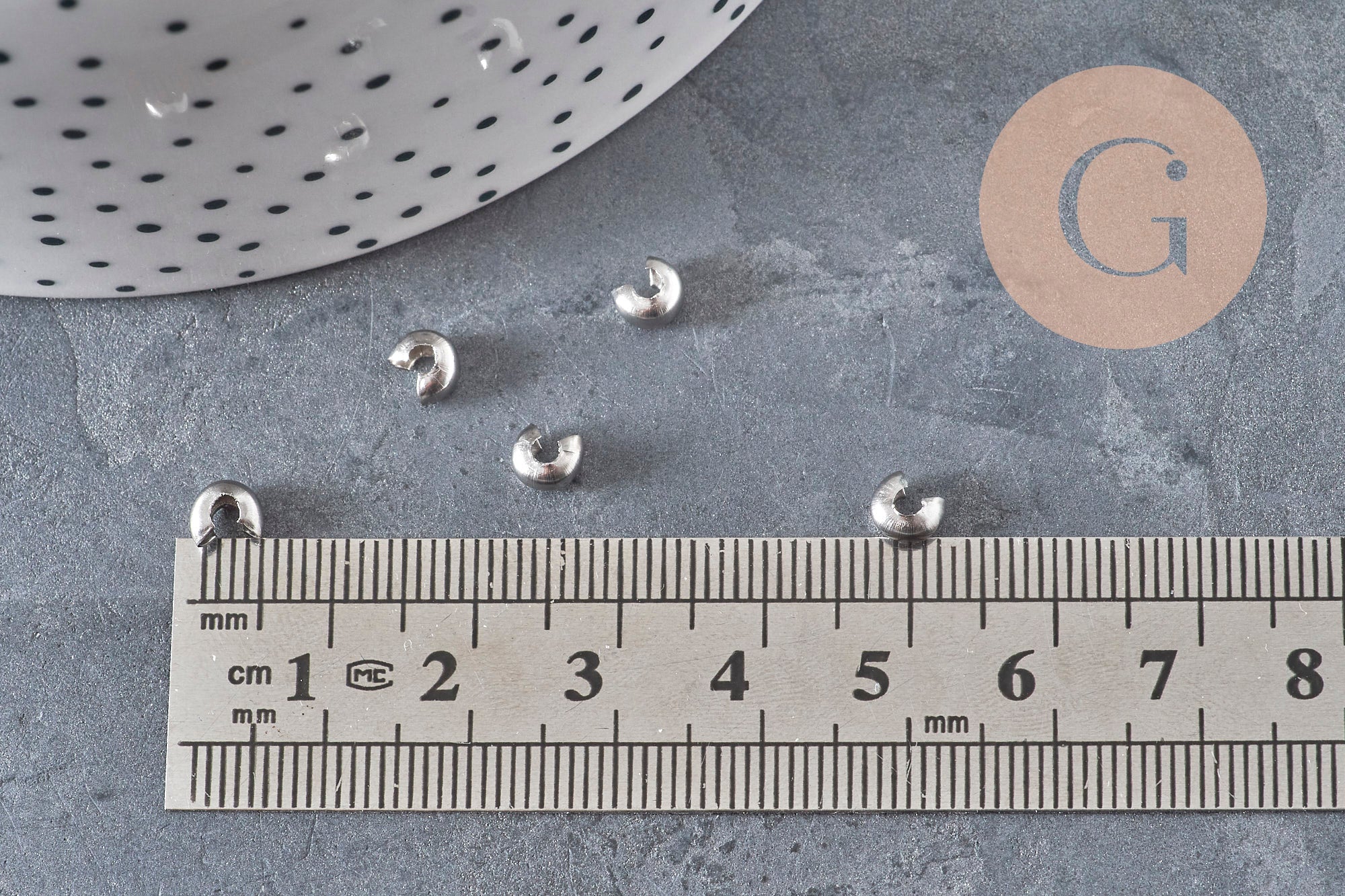 Cubrebolas de engarce de acero 304, platino, 5.5x4.5mm, x20 VÁLIDO