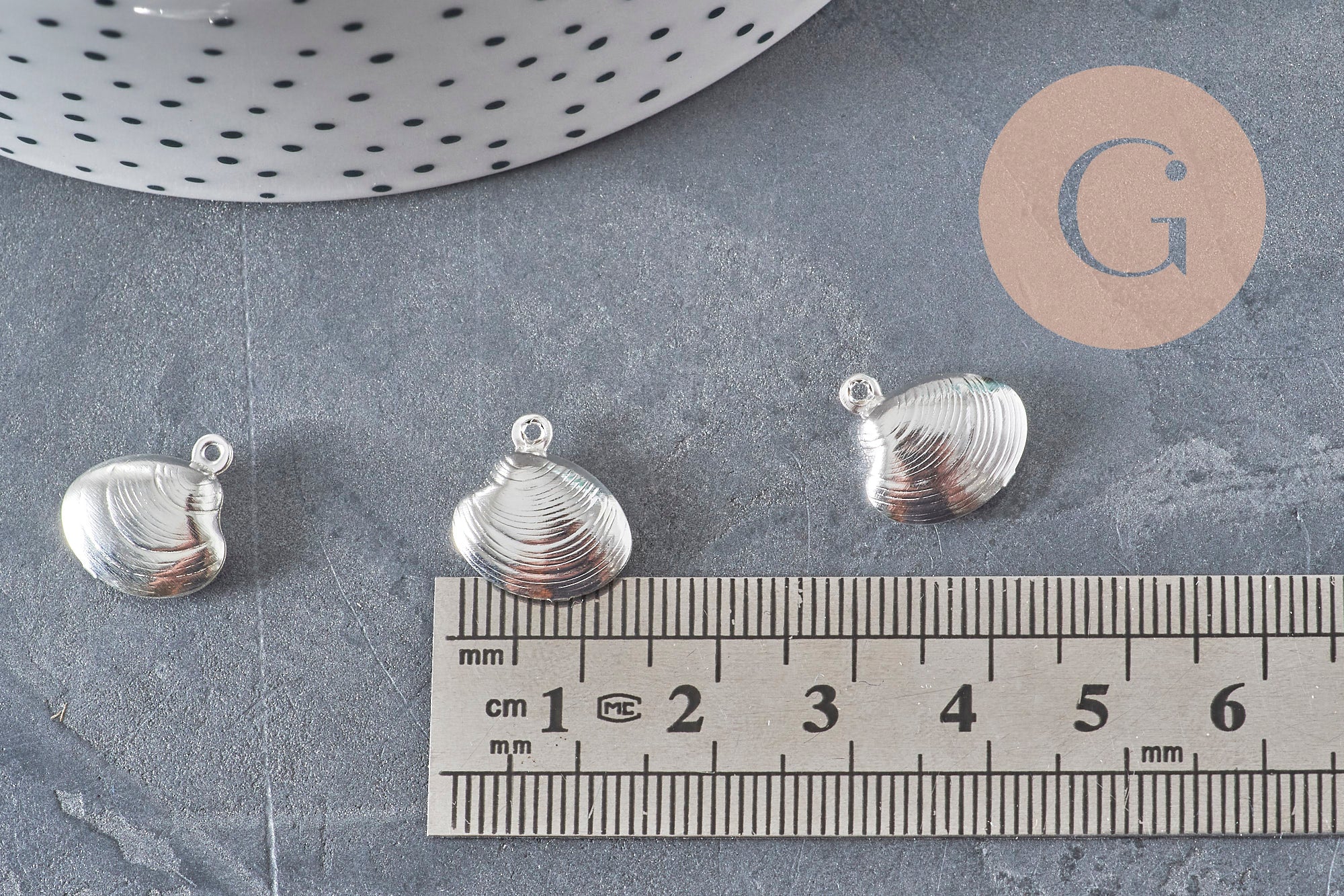 304 stainless steel silver-plated shell charm 14mm, x1