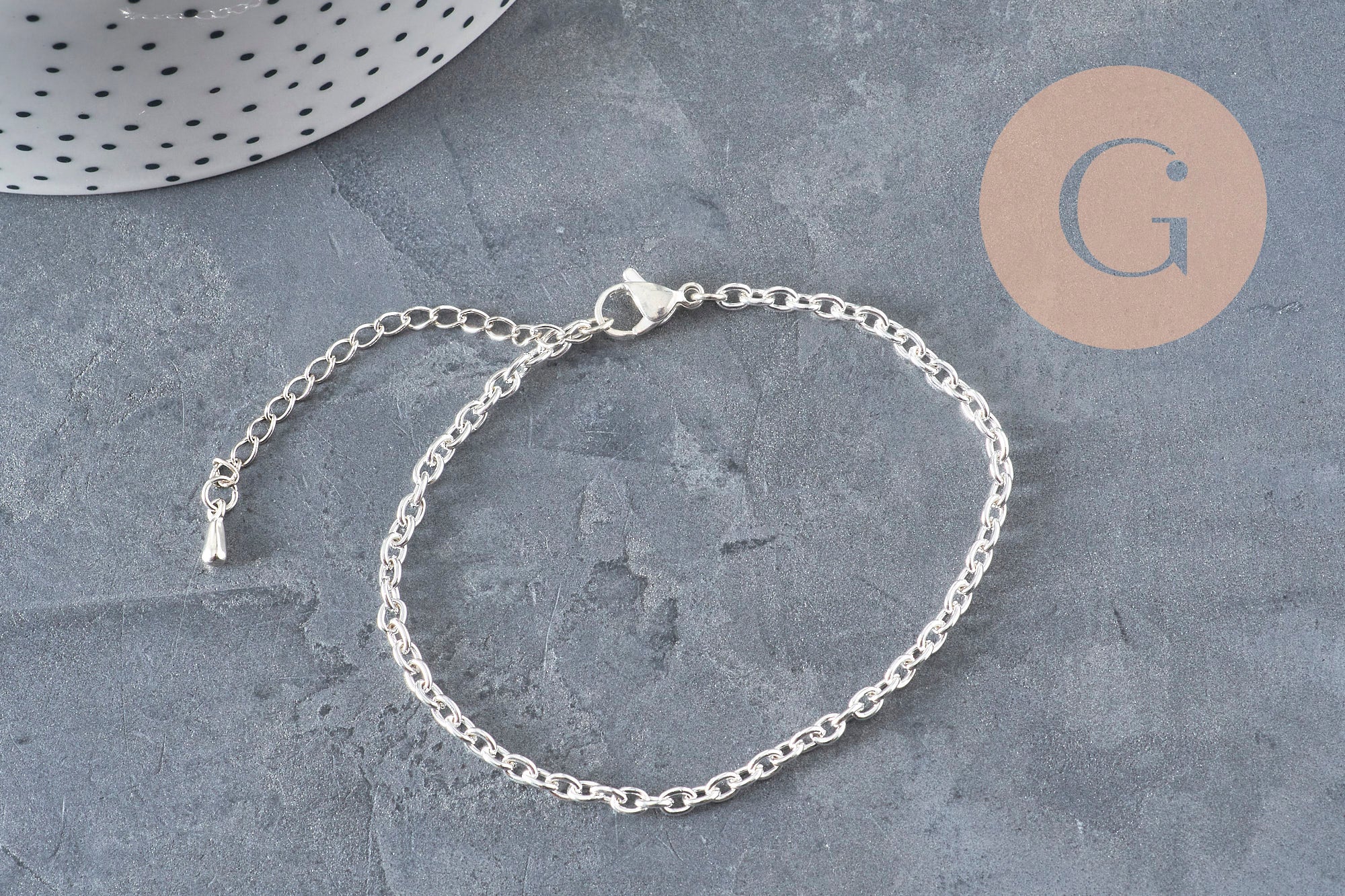 Pulsera de eslabones forzados de acero inoxidable 304 plateada de 4mm/18.5cm, x1 VÁLIDO