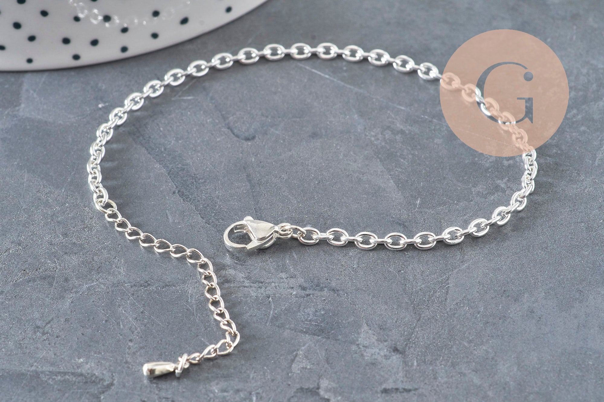 Pulsera de eslabones forzados de acero inoxidable 304 plateada de 4mm/18.5cm, x1 VÁLIDO