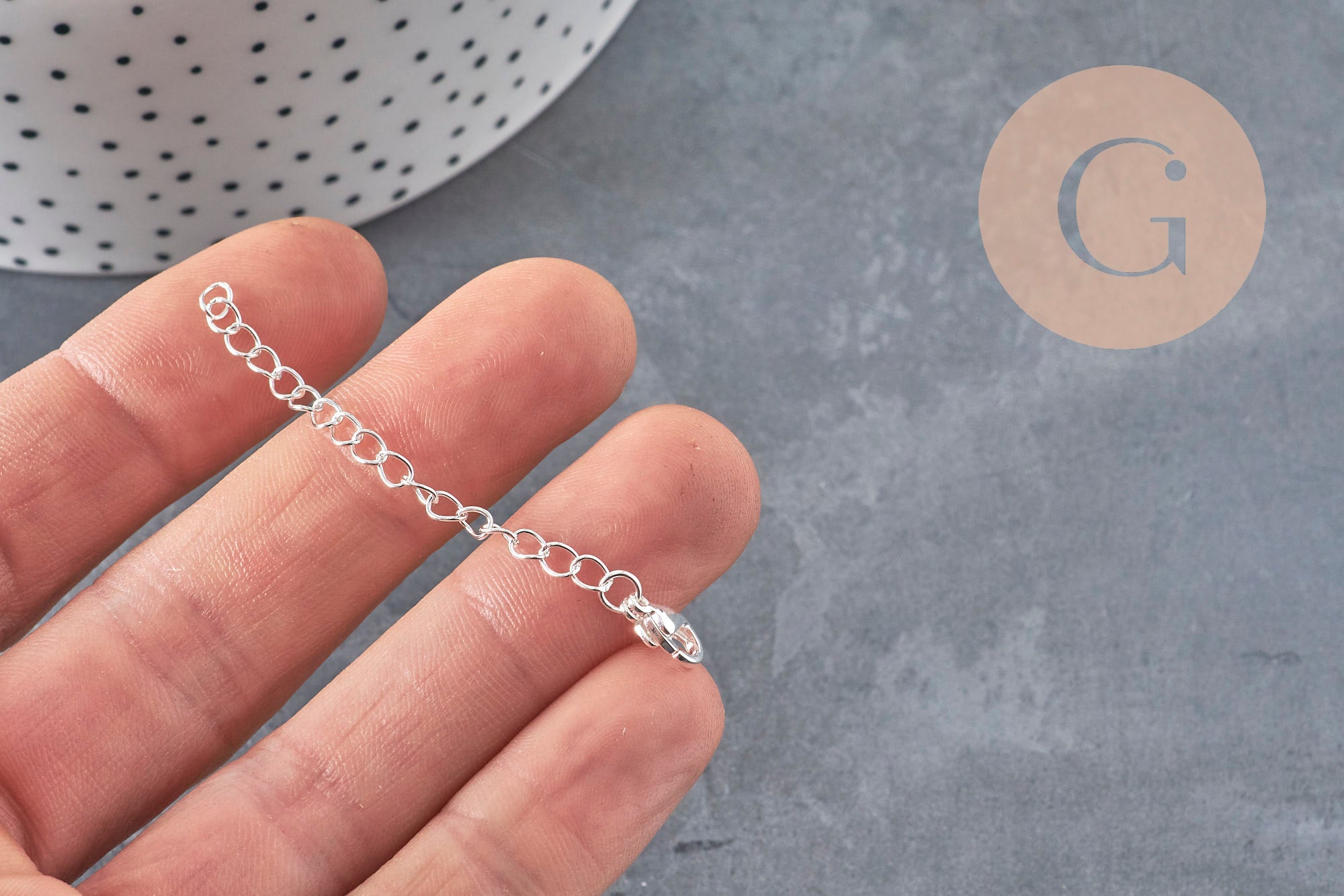 Cadena de extensión con cierre de acero inoxidable plateado de 62mm, x1 VÁLIDO