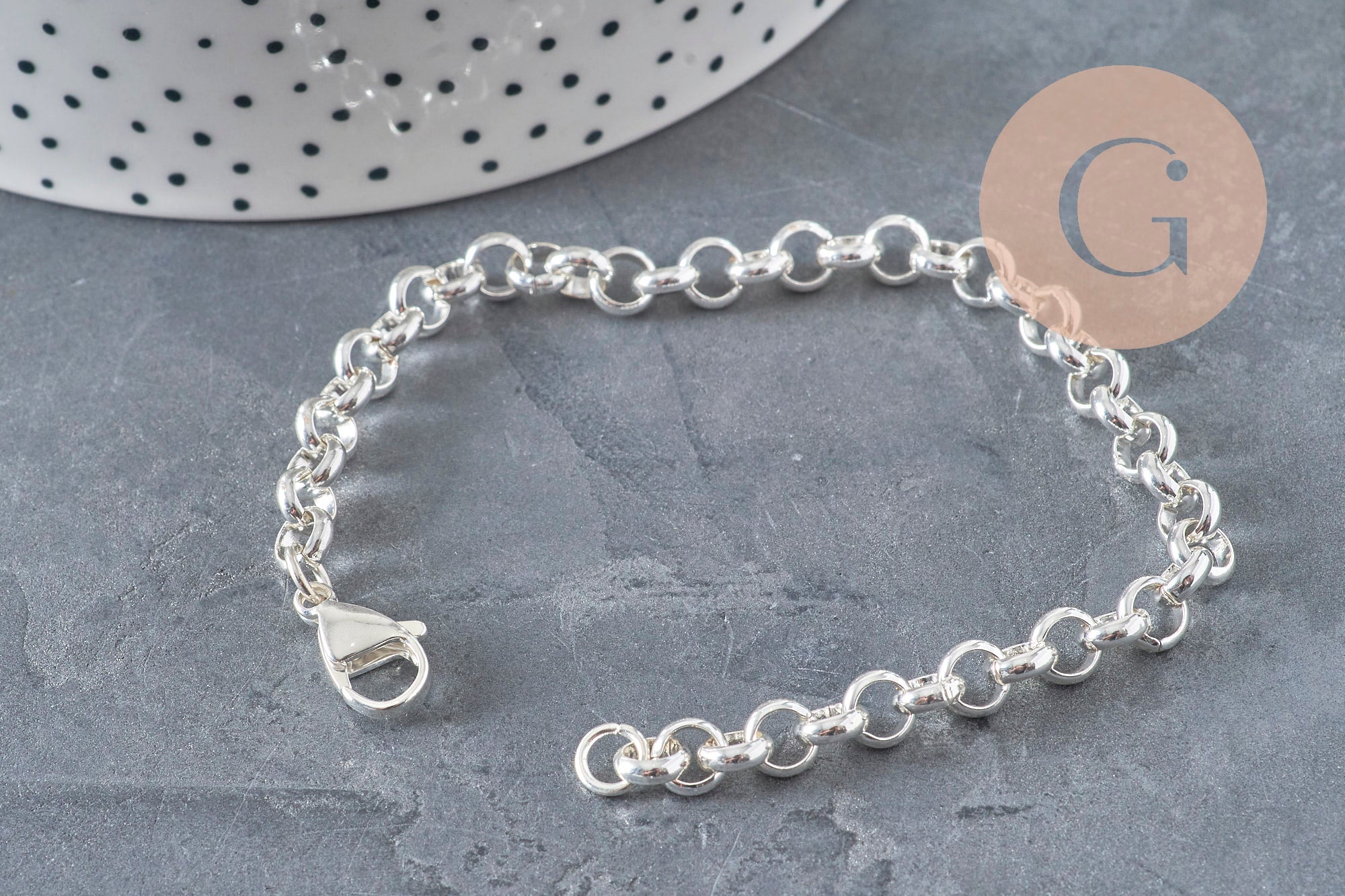 Rolo chain bracelet 304 stainless steel silver-plated 6mm, 19.1cm, x1 VALID