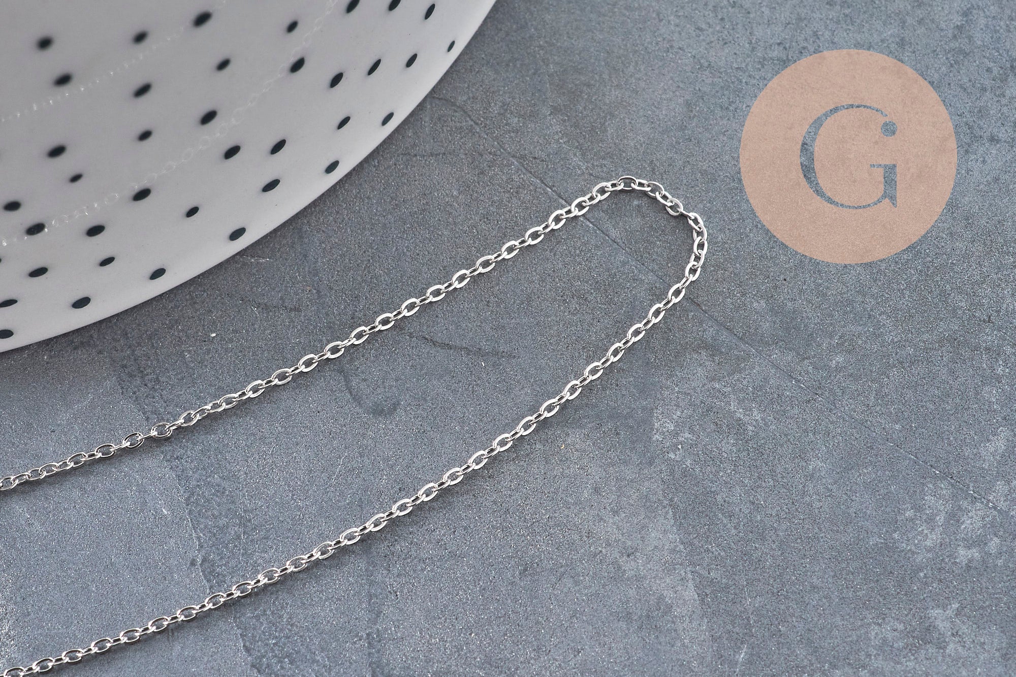 Chain, flat platinum stainless steel curb, 1.5x1.2mm, x1 meter VALID