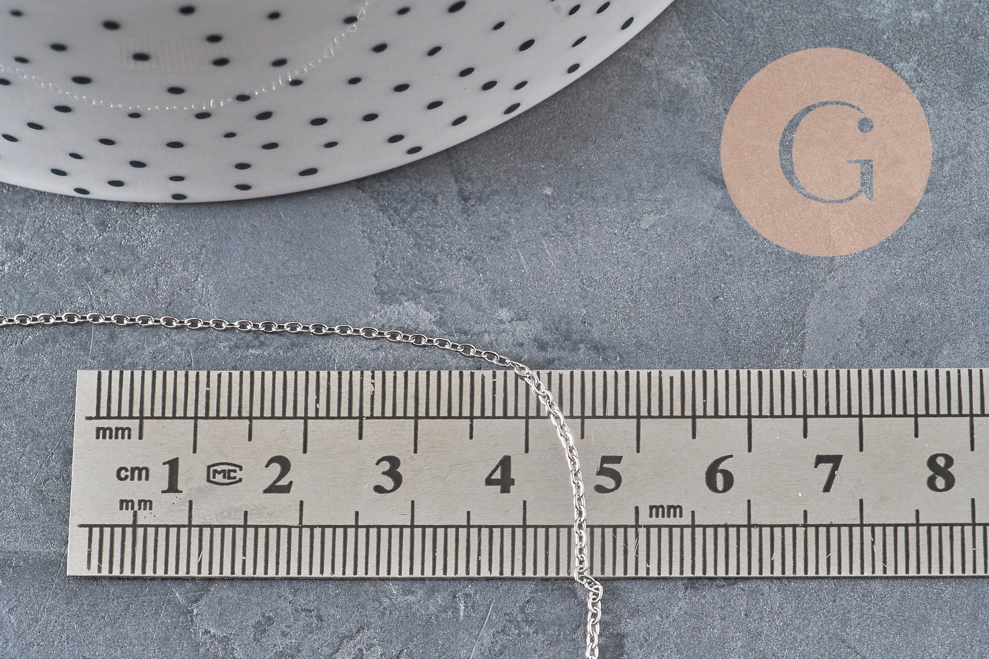 Chain, flat platinum stainless steel curb, 1.5x1.2mm, x1 meter VALID