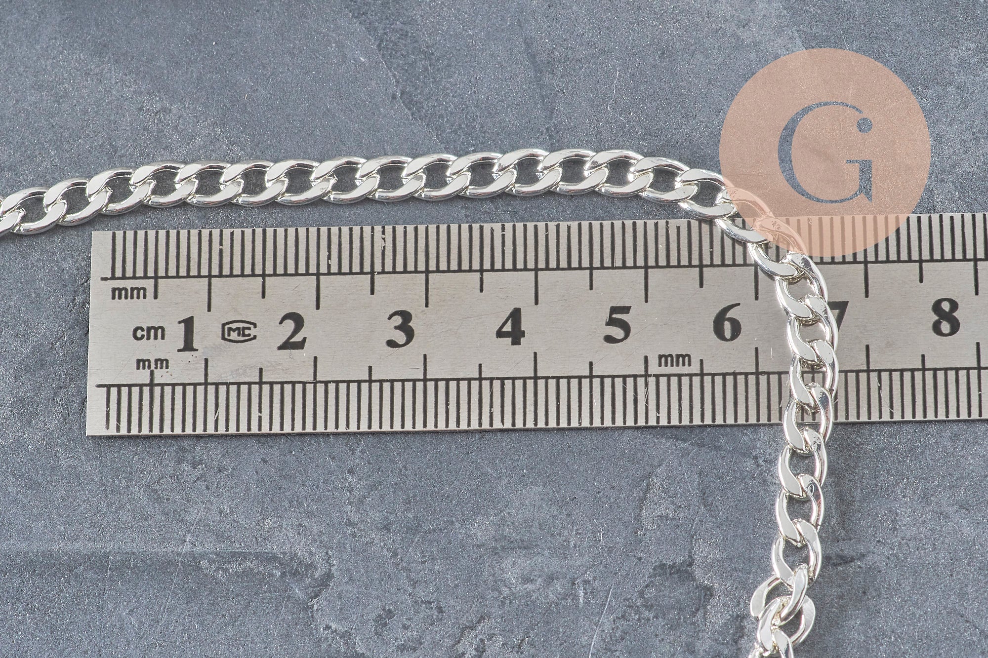 Cadena eslabón curvo plano acero inoxidable 304 plateado 7x4.5mm, x1 metro VÁLIDO
