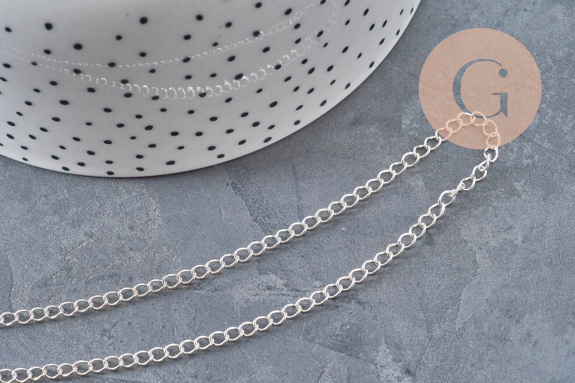 Stainless steel 304 curved link chain, silver-plated, 4x3mm, x1 meter VALID