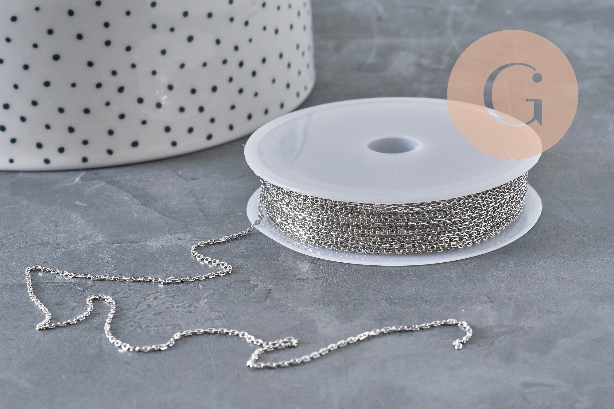 Chain, flat platinum stainless steel curb, 1.5mm, x1 meter VALIDATED