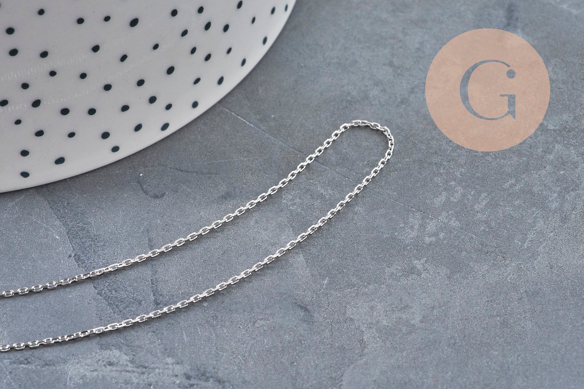 Chain, flat platinum stainless steel curb, 1.5mm, x1 meter VALIDATED