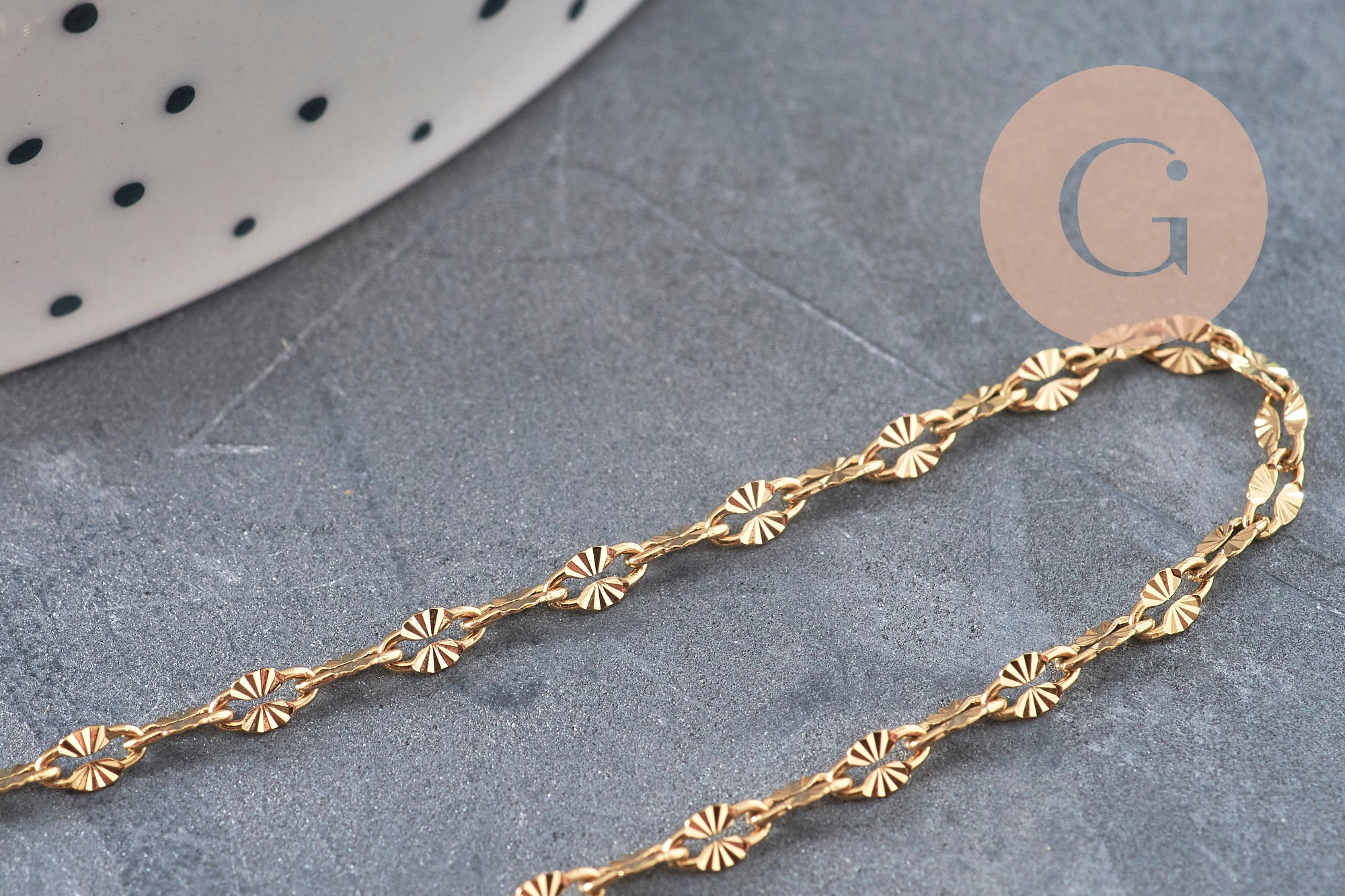 Textured IP gold plated 304 stainless steel fancy chain 4mm, x1 meter VALID