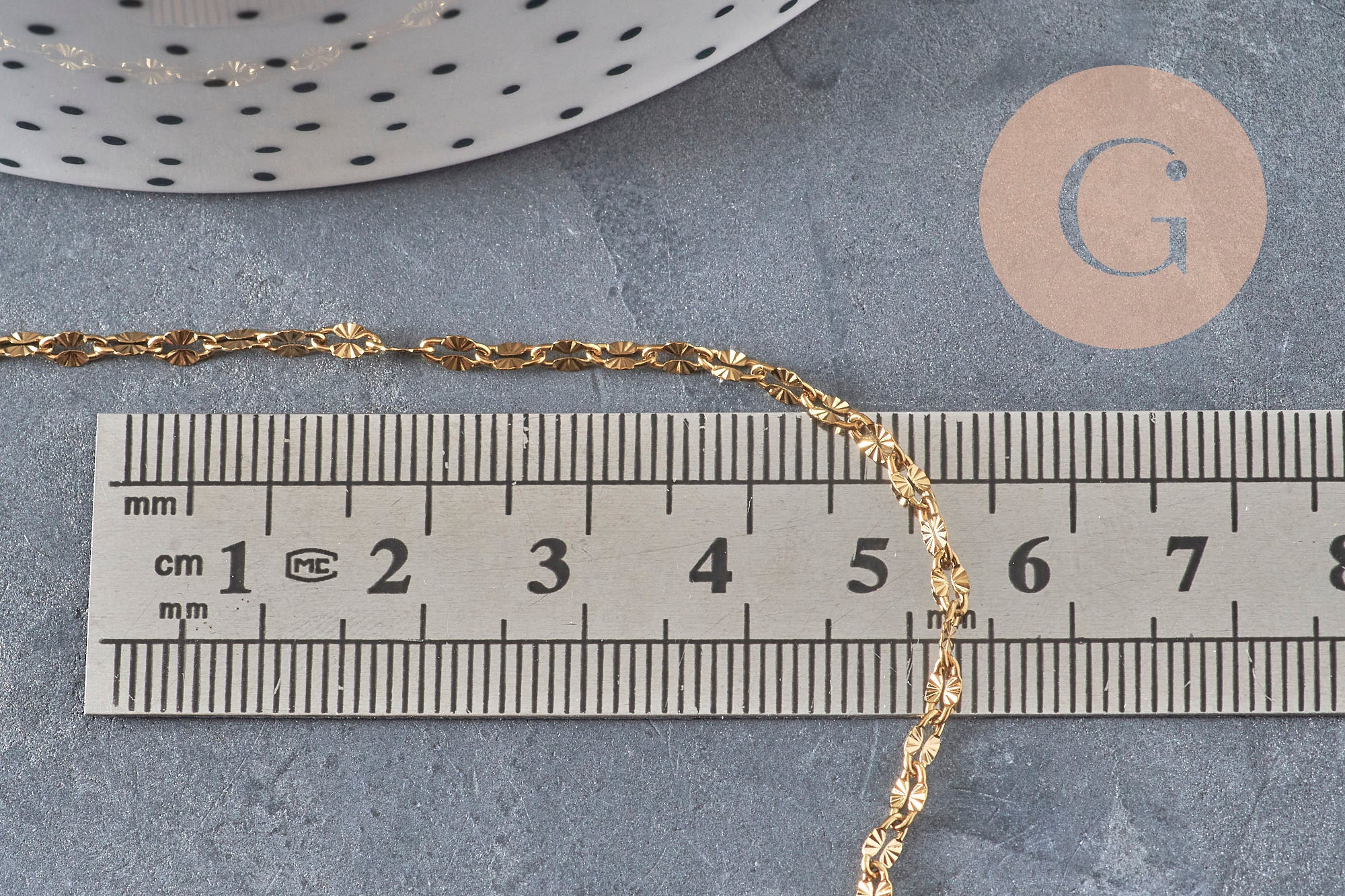 Textured IP gold plated 304 stainless steel fancy chain 4mm, x1 meter VALID