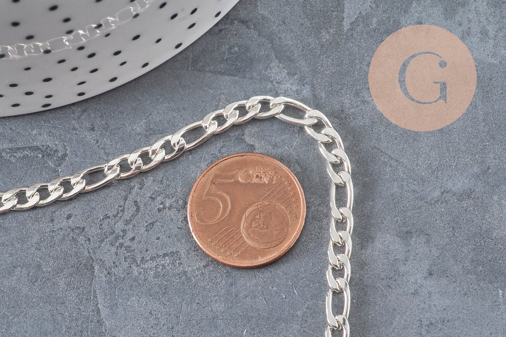 Figaro chain 304 stainless steel silver-plated 9x4mm, x1 meter VALID