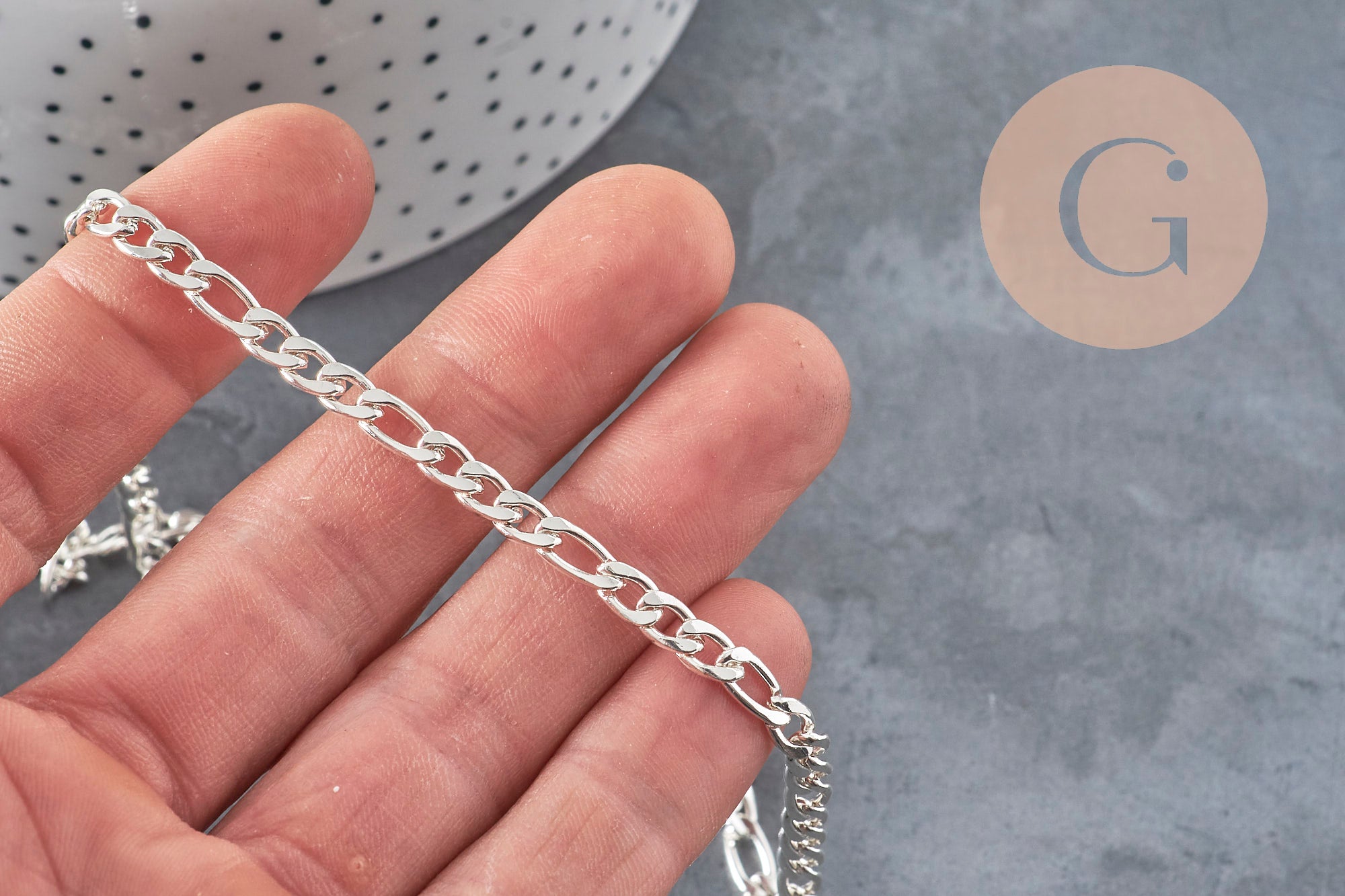 Figaro chain 304 stainless steel silver-plated 9x4mm, x1 meter VALID