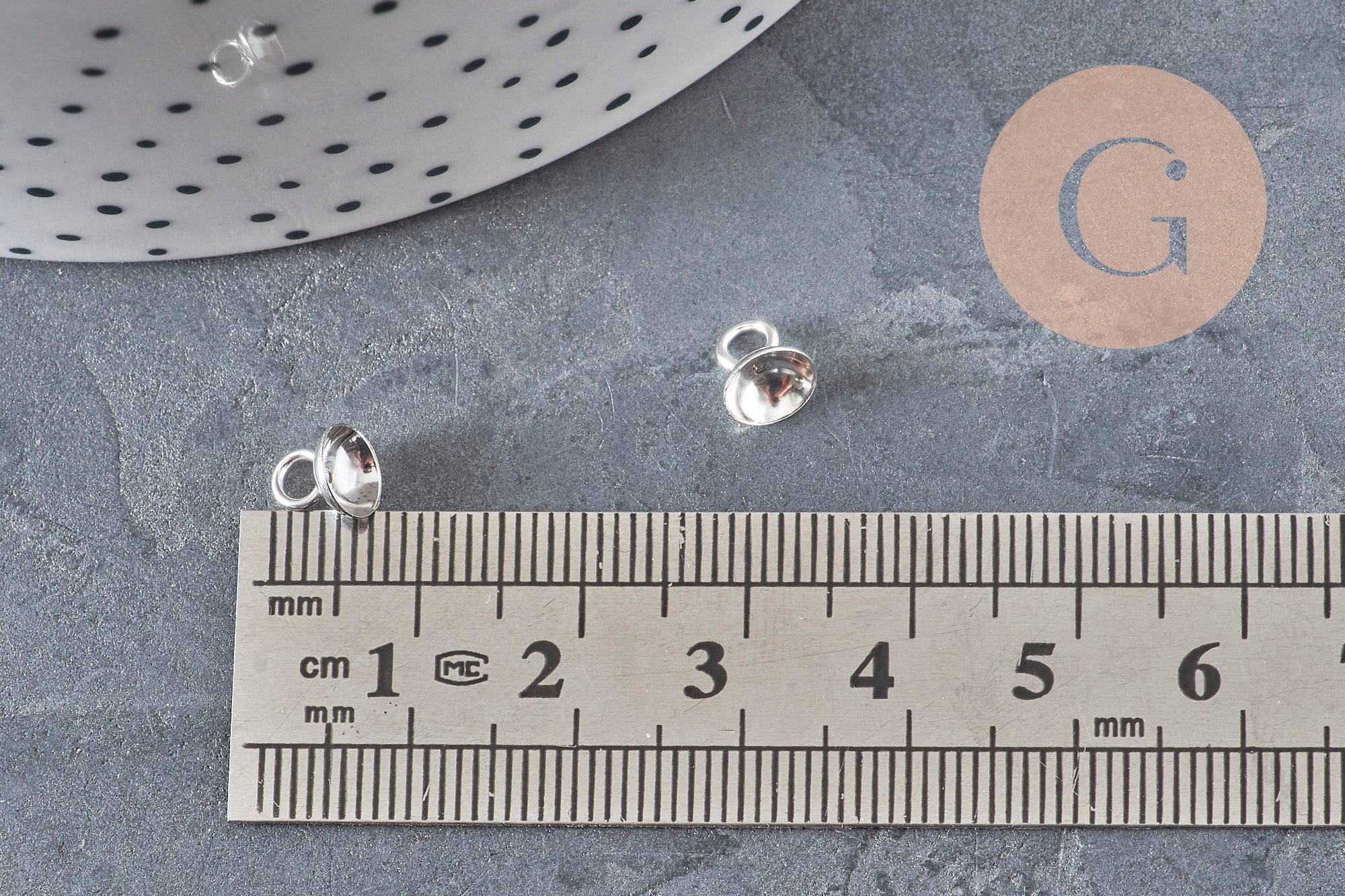 Bélière pendentif coupelle en acier 201 inoxydable argenté 6mm, x5 (G11170)