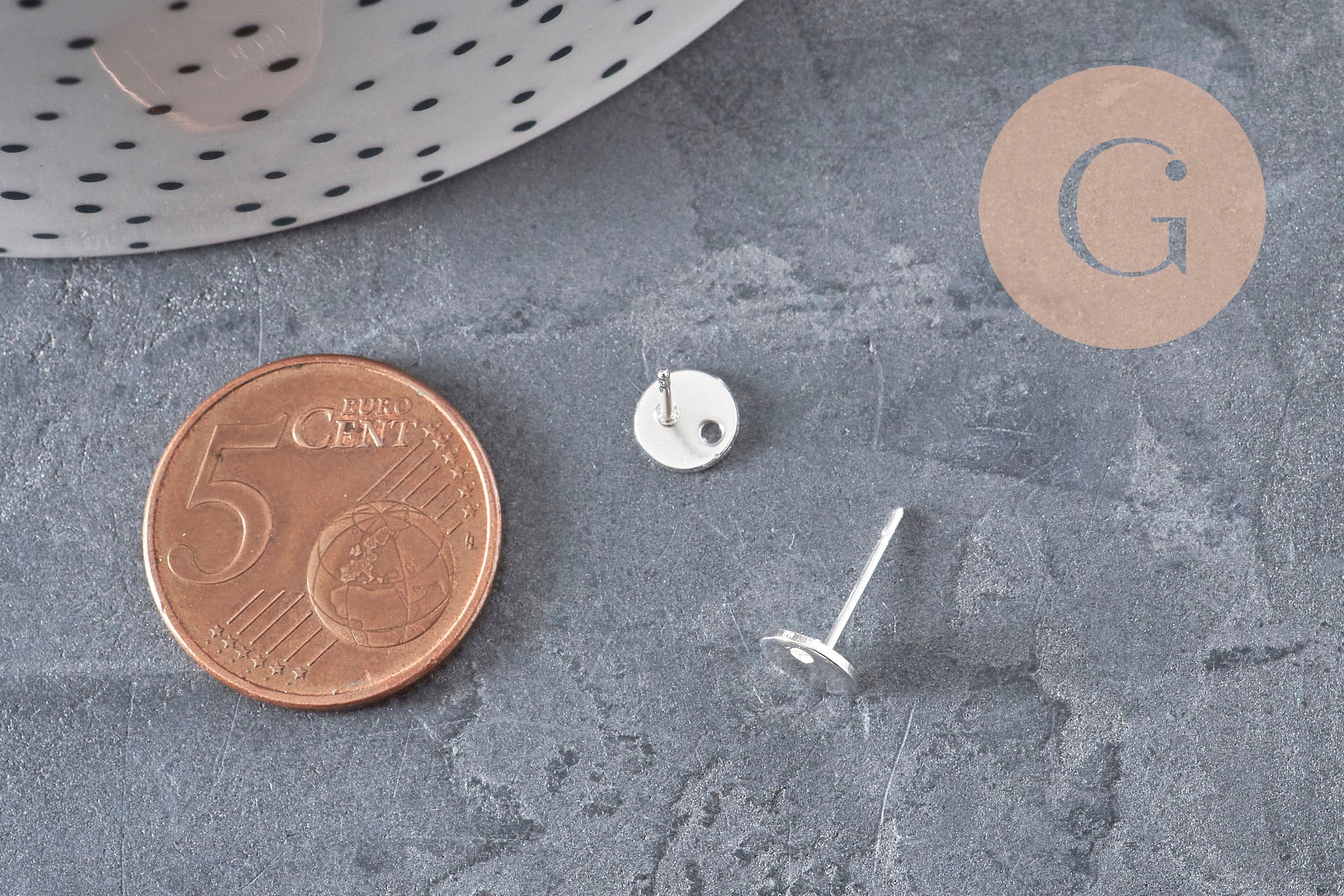 Pendientes redondos de acero inoxidable 304 chapado en plata 925 texturizado de 12 mm, el par VÁLIDO