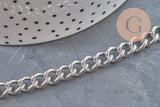 Stainless steel 304 curved chain, 6.5mm platinum, x1 meter VALID