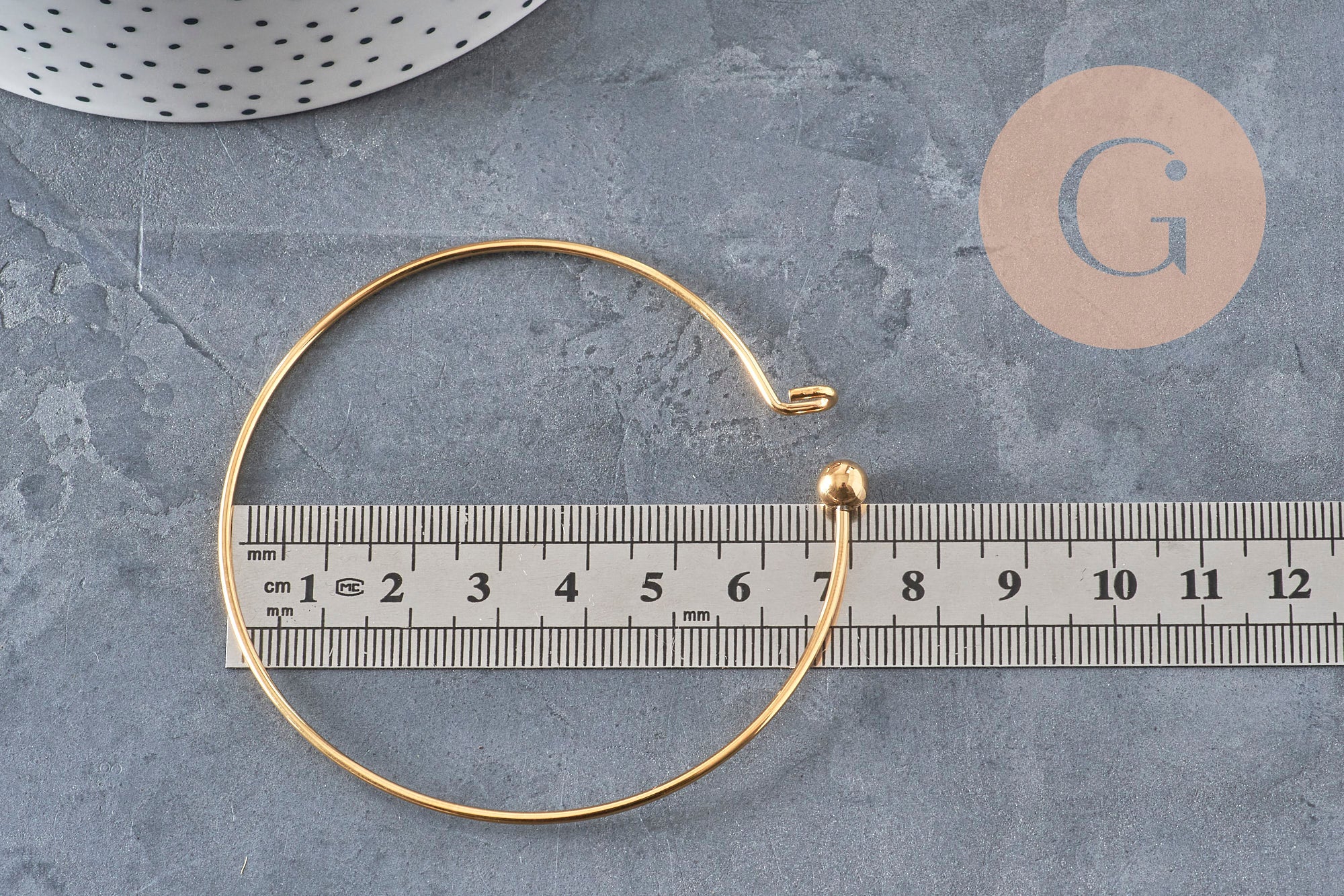 Smooth bangle bracelet with gold-plated 304 stainless steel ball 62mm, x1 VALID