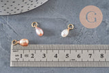 Dije de perla natural de agua dulce, gota rosa melocotón, latón 11mm, x1 VÁLIDO