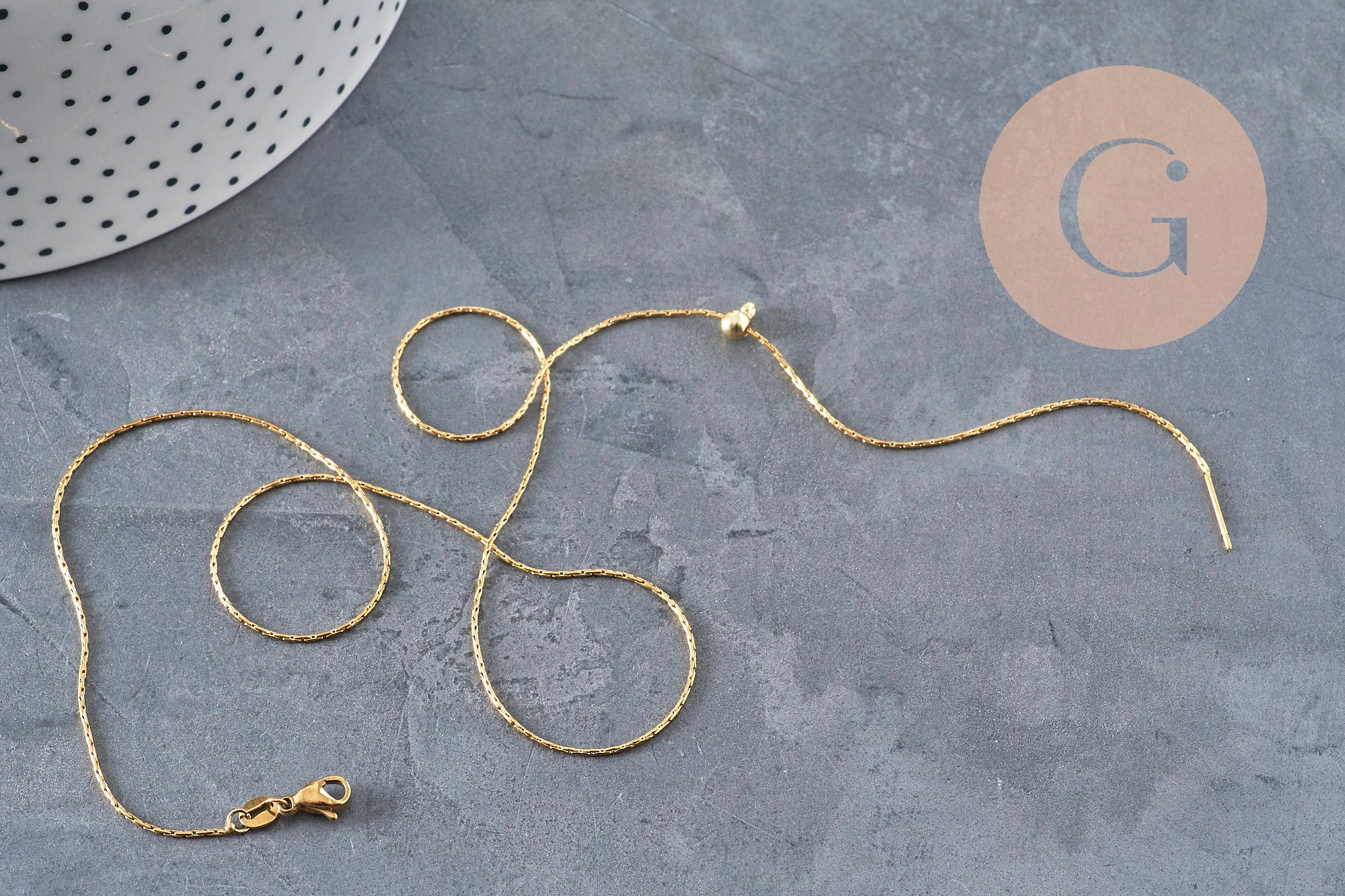 Collier chaine réglable serpent acier 304 inoxydable doré IP 0.8mm/51cm, x1 (G11258)