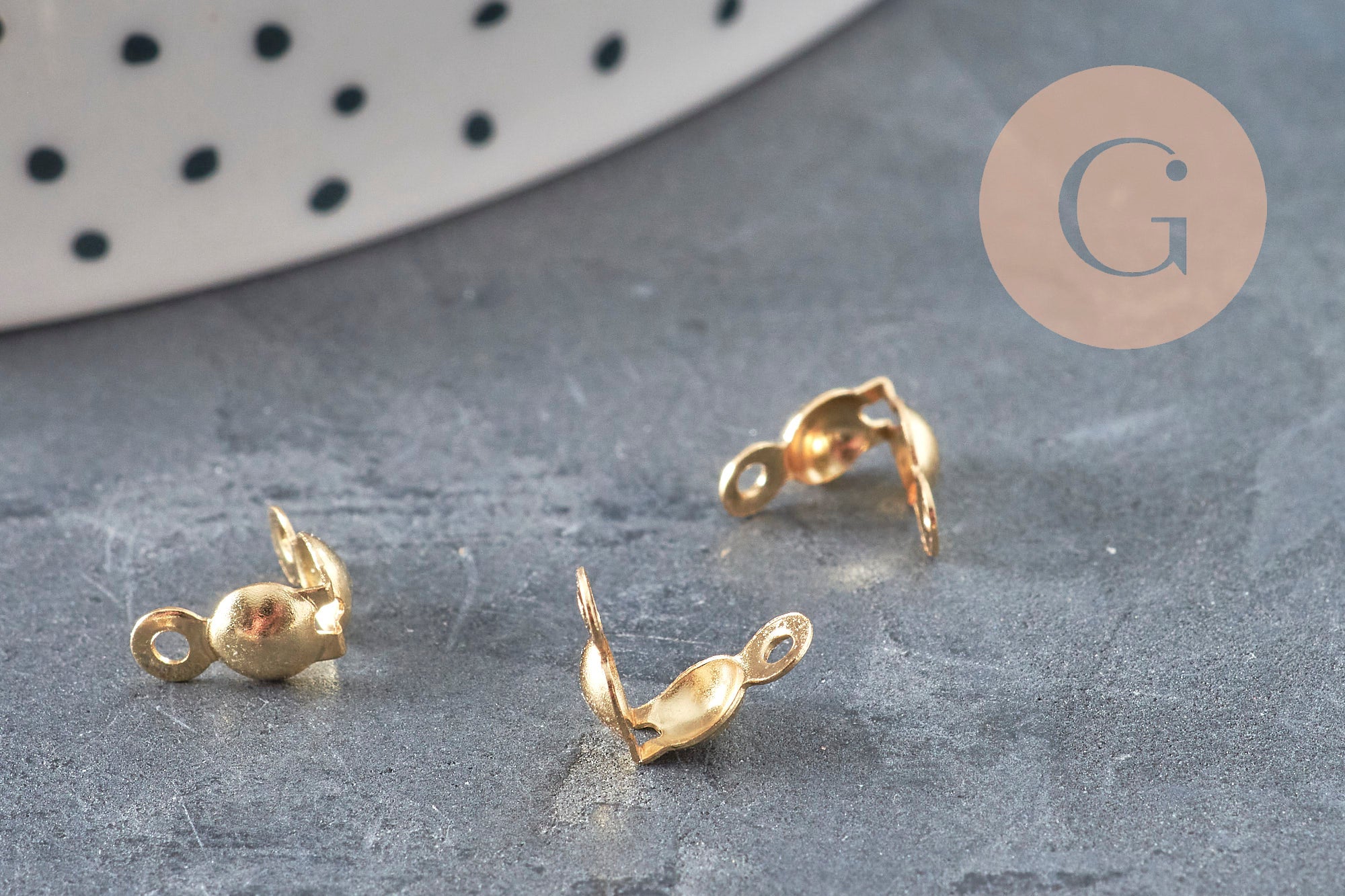 gold steel ball chain connector with 7.5mm/3mm hole, x10 (G2092)