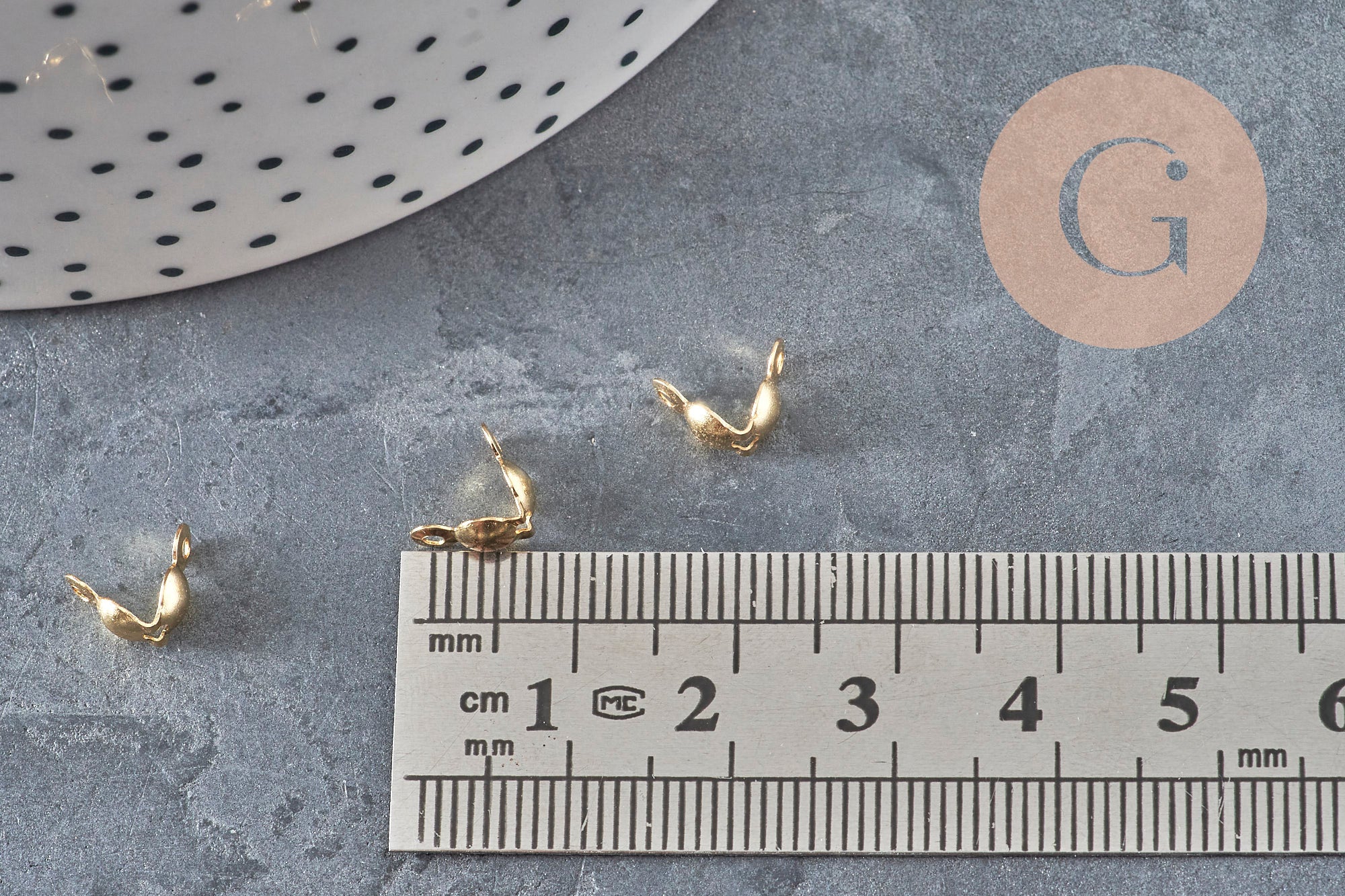 gold steel ball chain connector with 7.5mm/3mm hole, x10 (G2092)