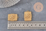 Pendentif rectangle trèfle 4 feuilles acier doré zircon 25mm, x1 (G11276)