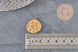 Pendentif médaille trèfle 4 feuilles acier doré zircons 20mm, x1 (G11275)