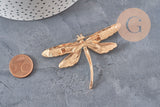 Broche pin Libélula insecto alado zamac dorado azul 74x50mm, x1 VÁLIDO