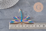 Broche pin Libélula insecto alado zamac dorado azul 74x50mm, x1 VÁLIDO