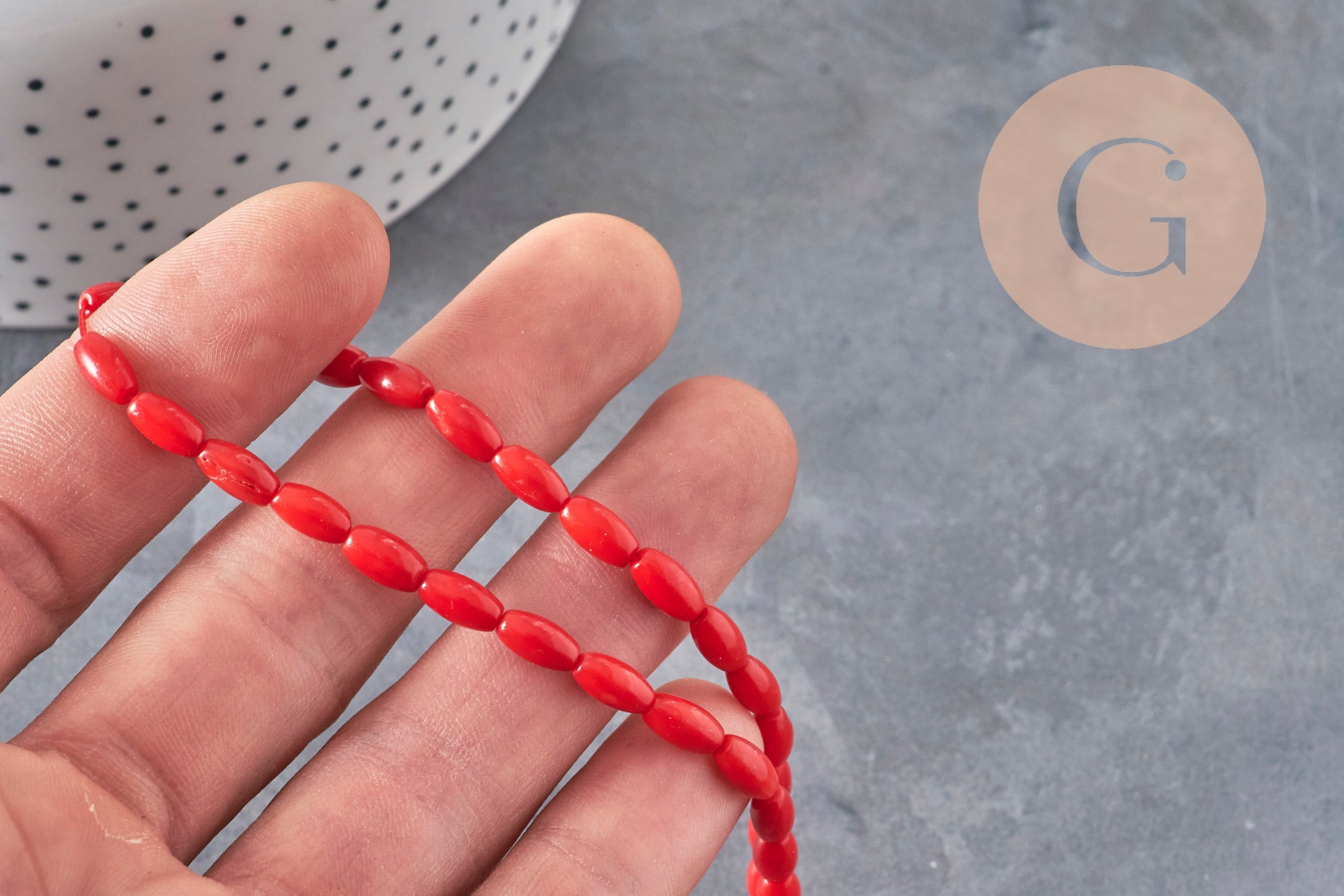 EP-Perla ovalada de bambú marino natural imitación coral rojo 8x4 mm, 1 tira de 40 cm - G3522
