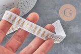 White and gold pineapple elastic ribbon 16mm, x1/5/10 Meter (G2155)