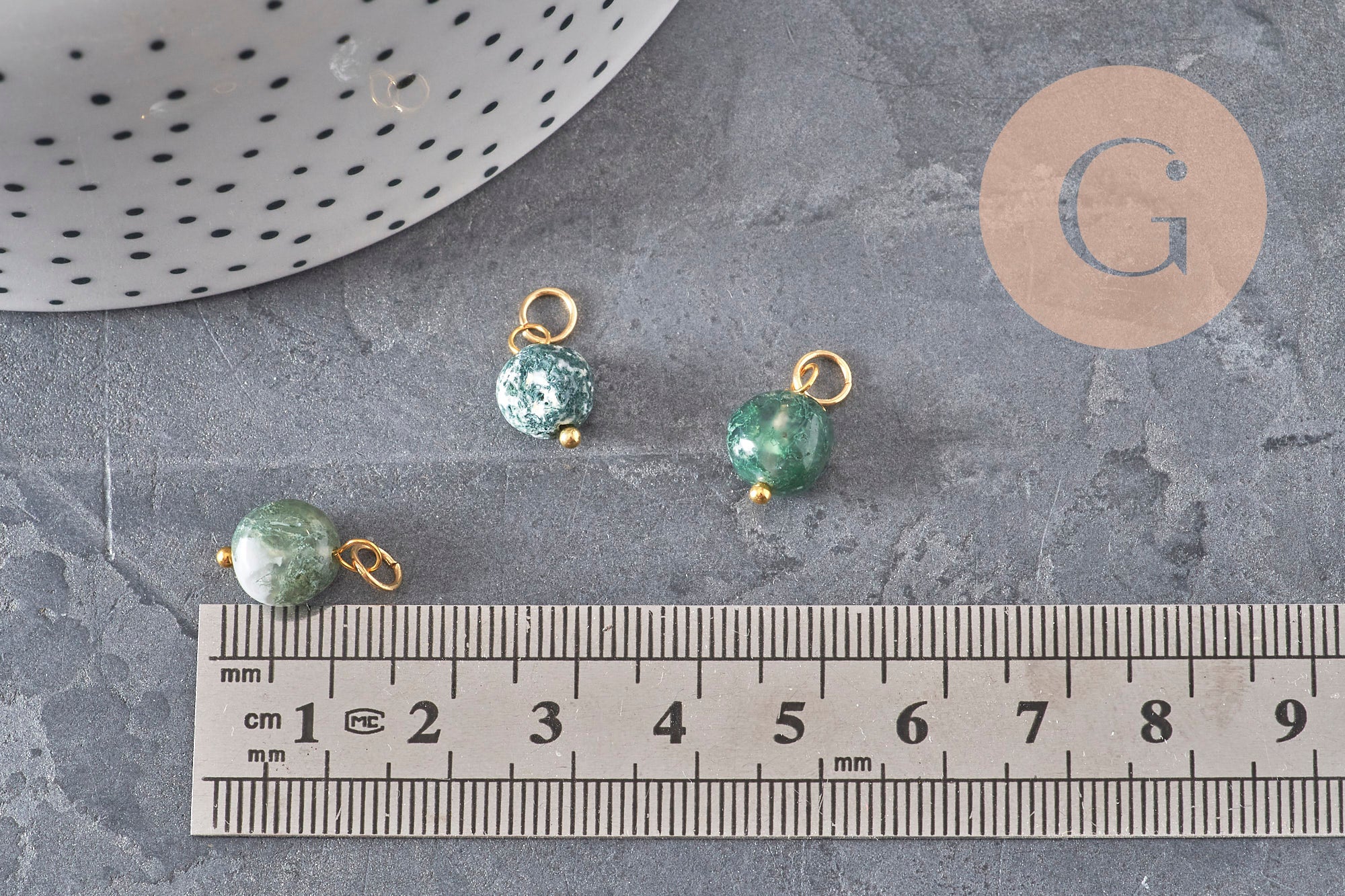 Dije nugget ágata natural verde acero inoxidable 304 dorado 14mm,x1 VÁLIDO
