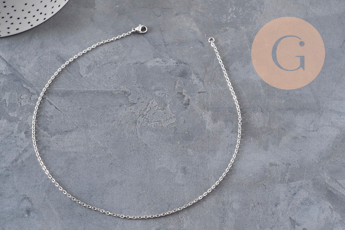 Necklace prisoner chain platinum stainless steel 2mm/37.8cm, x1 VALID