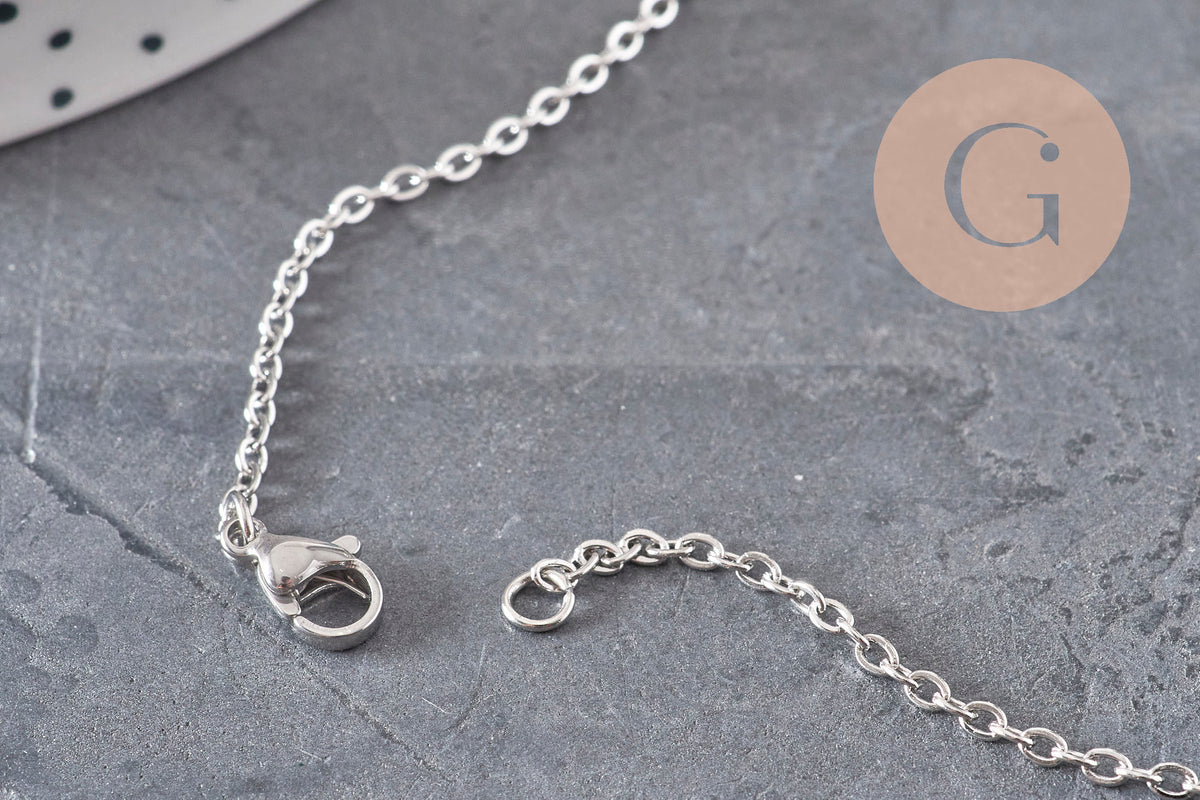 Necklace prisoner chain platinum stainless steel 2mm/37.8cm, x1 VALID