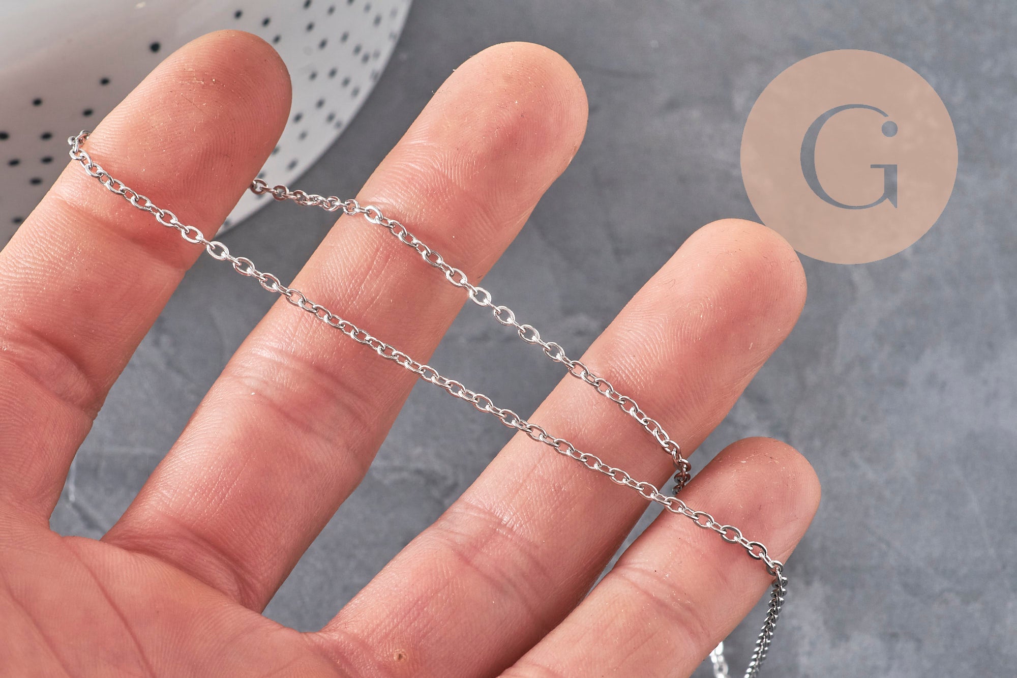 Necklace prisoner chain platinum stainless steel 2mm/37.8cm, x1 VALID