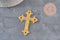 Gold zamak cross pendant with flowers 74mm, x1 VALID