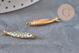Colgante pez acero inoxidable 304 dorado turquesa 25.5mm, x1 VÁLIDO