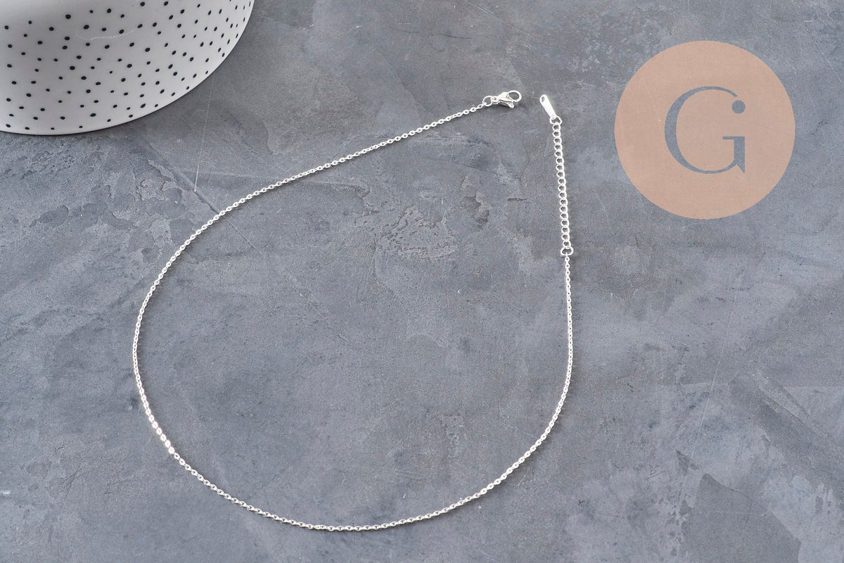 Collar cadena forzada acero inoxidable plateado 1.5mm/40cm, x1 VÁLIDO