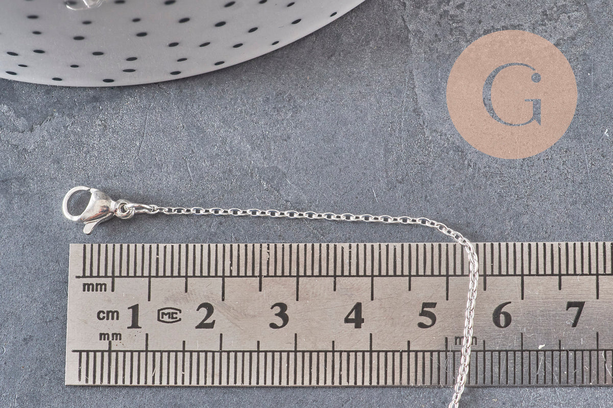 Collar cadena forzada acero inoxidable plateado 1.5mm/40cm, x1 VÁLIDO