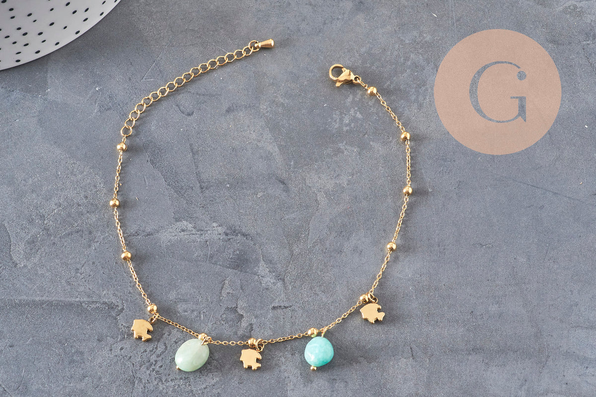 Kit Pulsera DIY Amazonita natural acero inoxidable 304 dorado IP, x1 VÁLIDO