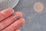 Pendientes de botón corazón acero inoxidable 304 plano arenado 1 agujero 13mm, el par VÁLIDO