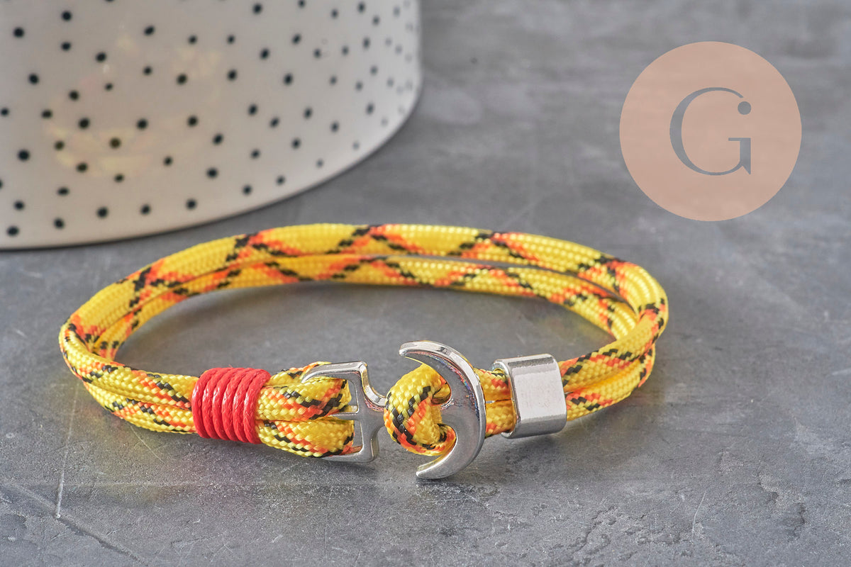 Pulsera ajustable cordón poliéster ancla zamak platino 21.5cm, x1 VÁLIDO
